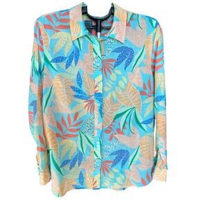 Talbots Button Down, Women's, Tropical, Lightweight, 100% Cotton, Foliage, Large